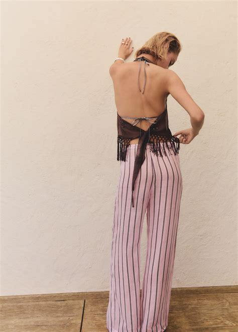 Striped ramie trousers - Women | MANGO United Kingdom
