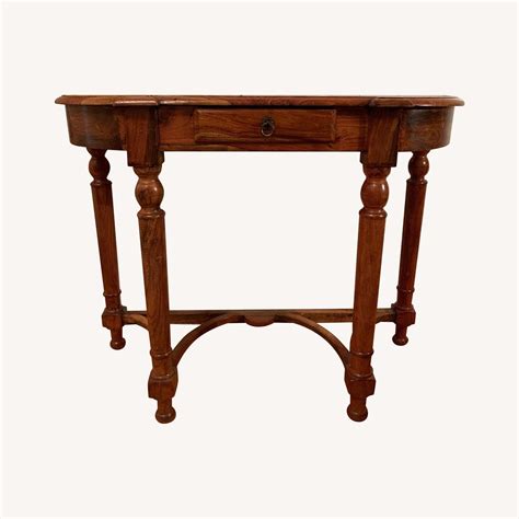 Antique Solid Wood Entry Table w/ Rounded Front & Drawer - AptDeco