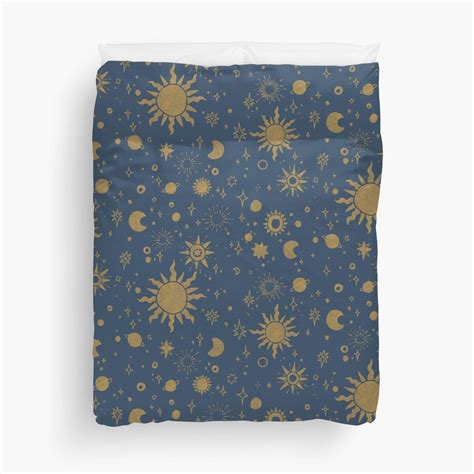 Celestial Sun Moon Stars 90s Inspired - Navy Blue Duvet Cover
