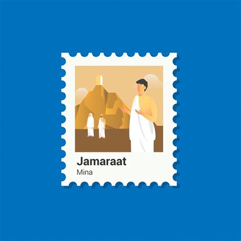Postage stamp of islamic pilgrimage hajj prayer | Premium Vector