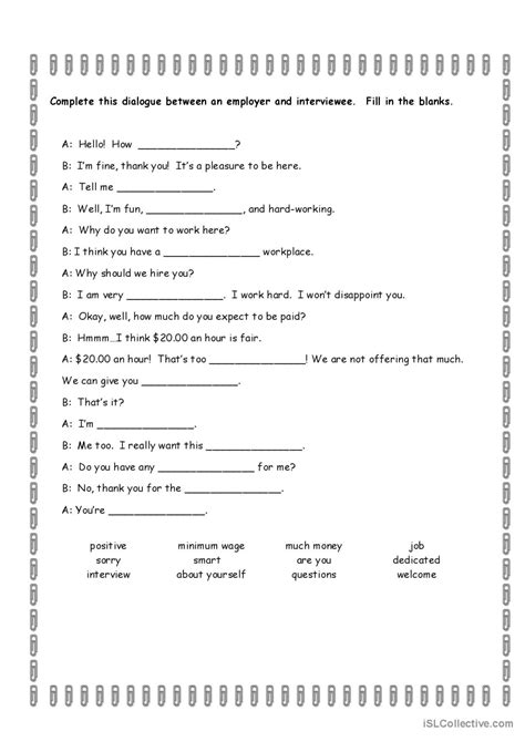 ESL Job Interview Worksheets 的图像结果