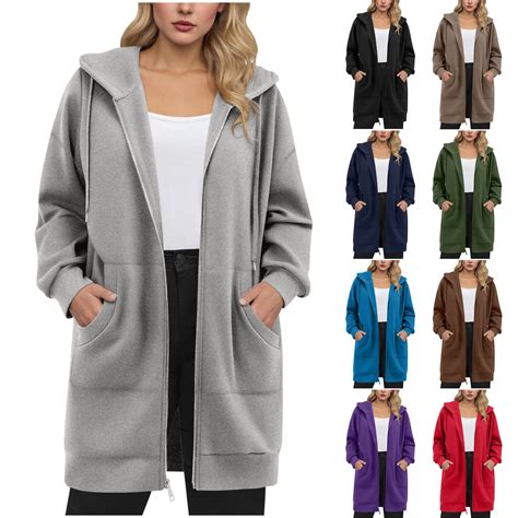 Bovxnpu Women's Fall Jacket Zip Up Hoodies Long Sleeve Long Tunic ...