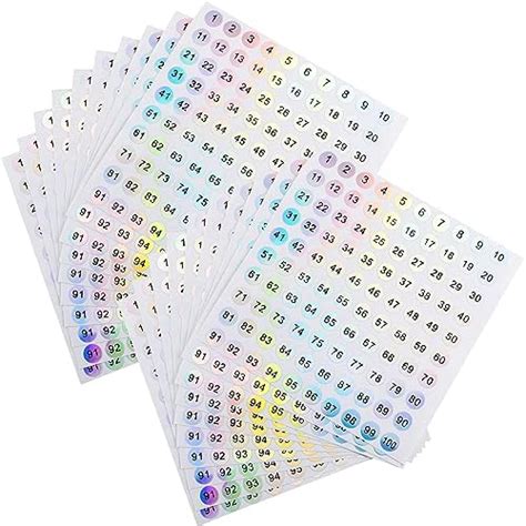 RIVEENY 20 Sheets 1-100 Consecutive Small Numbers Round Reflective ...