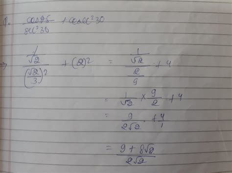 Evaluate Cos 45°/sec^230°+cosec^230° - Brainly.in