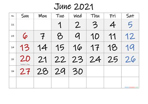 2021 June Calendar - Preschool Calendar Printable