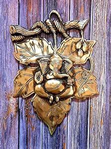 Anshika International Brass Lord Ganesh On Leaf Wall Hanging (Size-10 ...