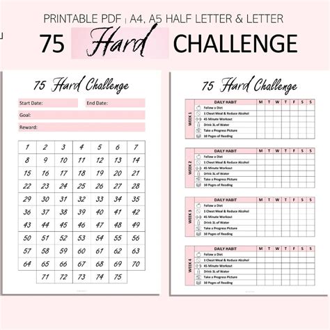 75 Hard Challenge Tracker 75 Day Challenge Printable Weight Loss ...