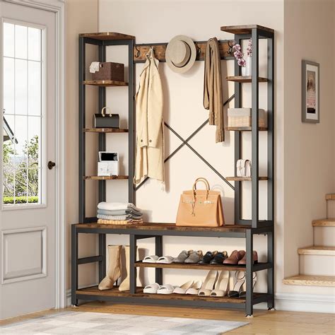 YITAHOME Entryway Hall Tree with Bench and Shoe Storage Shelves, 5-in-1 ...