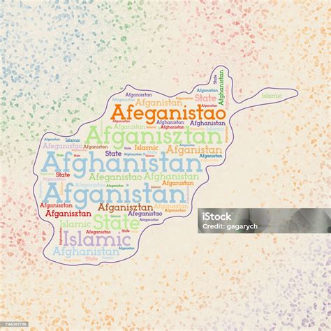Afghanistan Shape Whith Country Names Word Cloud In Multiple Languages Afghanistan Border Map On ...