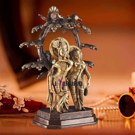 Pure Brass Radha Krishna Under Tree Idol - 17" Height, Dual Tone Finish ...