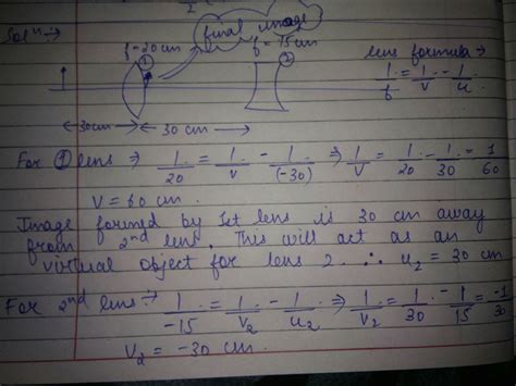 A convex lens of focal length 20 cm and concave lens of focal length 15 ...