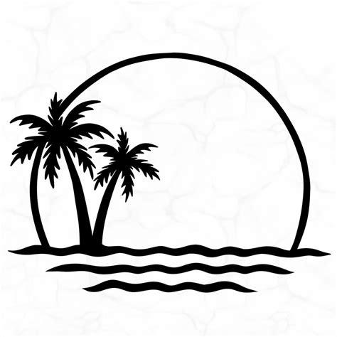 Palm Tree Beach Clip Art Black And White