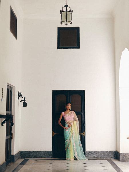 Green Organza Saree with Cutdana, Sequins, and Pearl Detailing ...