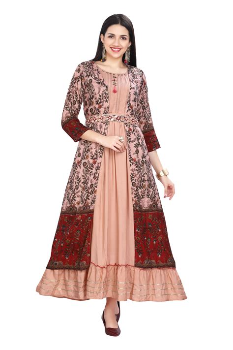 Designer frock style Kurti with Jacket in Kalamkari Print | Party Wear