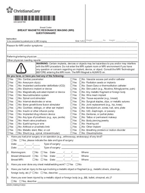 Fillable Online Breast Magnetic Resonance Imaging (mri) Questionnaire ...