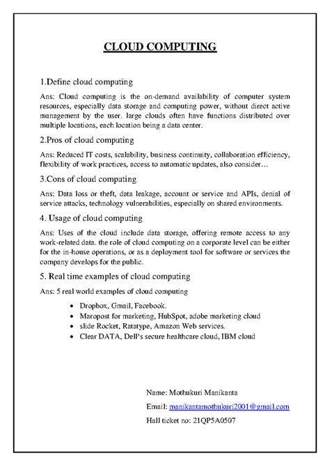 Introduction to Cloud Computing: Benefits, Risks, and Examples - Studocu