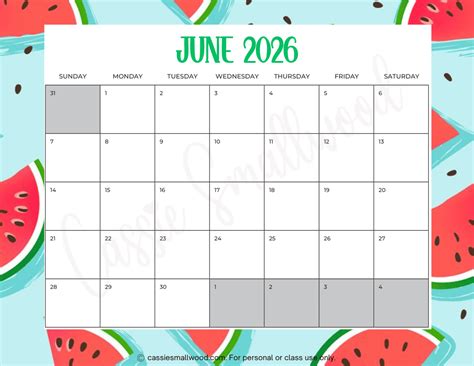 FREE PRINTABLE 2026 JUNE CALENDAR - Cassie Smallwood