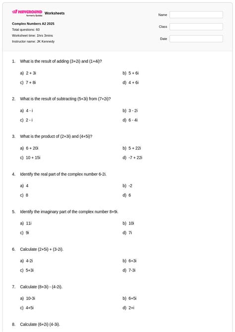 50+ Complex Numbers worksheets for Class 12 on Wayground | Free & Printable