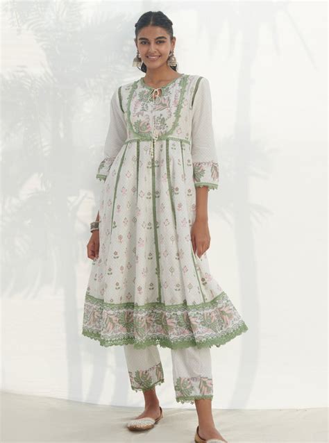 Amaryllis Supima Cotton Green Anarkali Kurta Set
