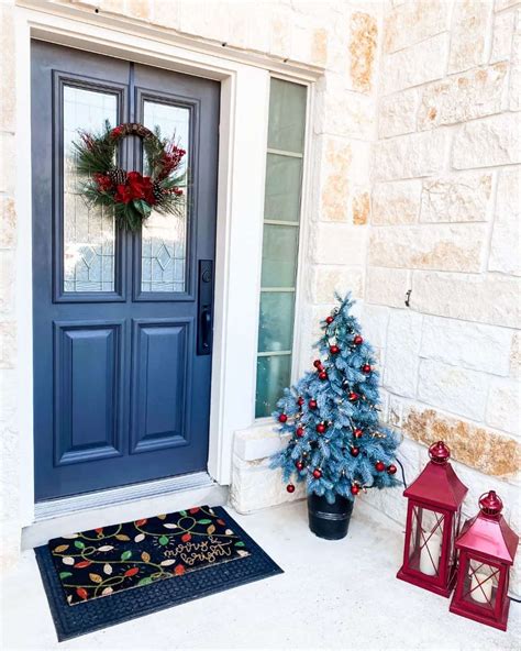 Navy Blue Front Door on Festive Porch - Soul & Lane