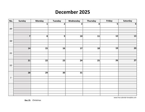 December 2025 Calendar Free Printable with grid lines designed ...