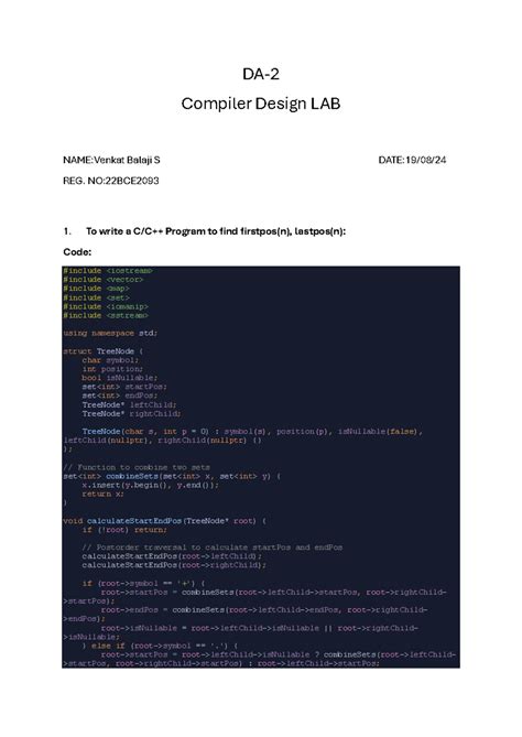 CDDA2 - Compiler Design Lab Assignment: First and Follow Sets - Studocu