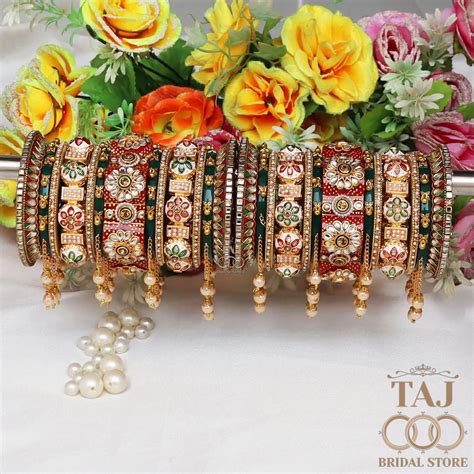 Rajwadi Wedding Bangle Set with Beautiful Moti Latkan Design – Taj ...