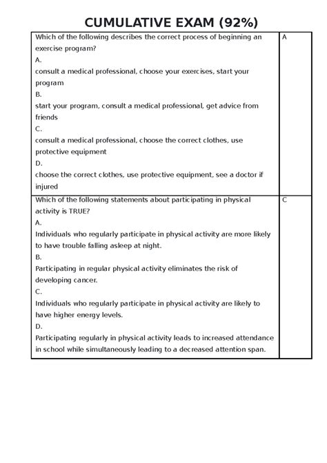 Cumulative Exam Notes - Health & Fitness (92%) - Studocu