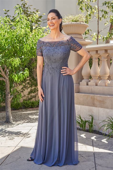 K258016 Darling Stretch Illusion and Embroidery Lace A-line Gown with Portrait Neckline and Drop ...