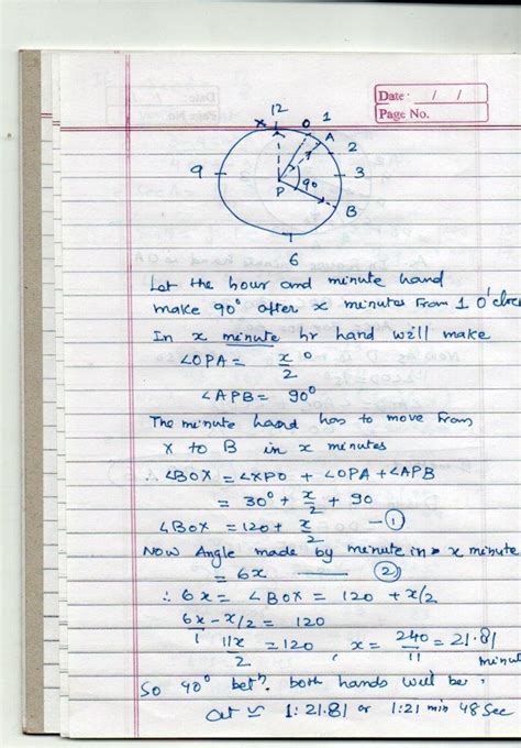 At what time between 1 and 2 'o clock hand of the clock makes 90 degree ...