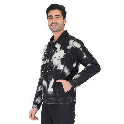 SLAY. Men's Black & White Tie Dye Button-Down Ripped Denim Jacket -SLAY ...