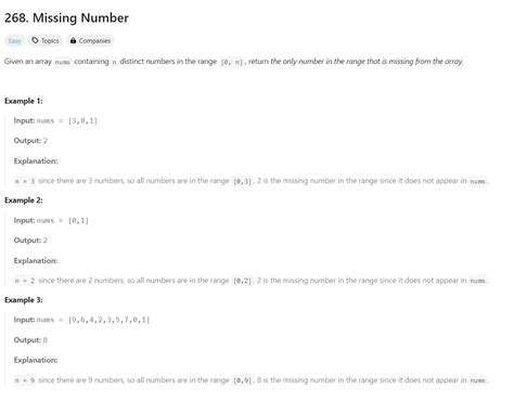 268 Missing Number Java 的图像结果