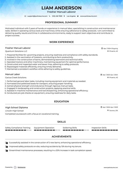 Manual Labor Resume at Jesse Mcmorrow blog