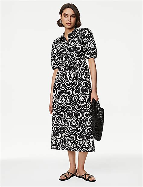 Buy Pure Cotton Printed Midi Shirt Dress at Marks & Spencer