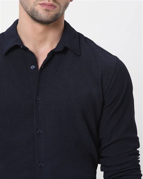 Buy Navy Textured Plain Shirt Online at Muftijeans