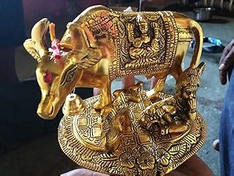 Lord krishna's Kamdhenu Cow with Calf and Krishna Brass Like Metal ...
