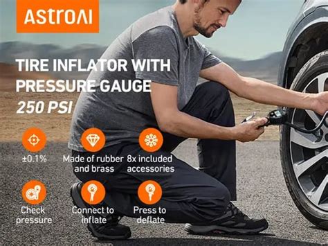 Tire Inflator AstroAI Digital Gauge - 250 PSI Pressure Gauge With Air ...