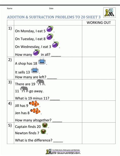 Image result for Math Problems for First Graders