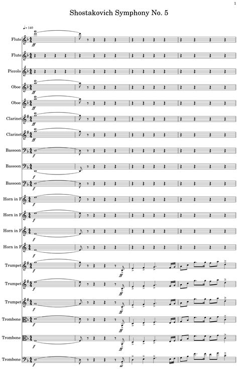 Shostakovich Symphony No. 5 - Sheet music for Flute, Piccolo, Oboe ...