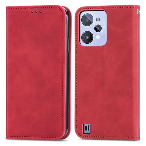 For Realme C31 Retro Skin Feel Magnetic Flip Leather Phone Case (Red ...