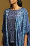 Buy Blue Viscose, Chiffon, Crepe Embroidery Oriental Floral Print Shrug ...