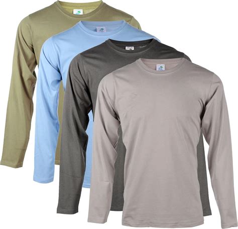 Blu Cherry 4 Pack Mens Plain 100% Cotton Blank Basic Long Sleeve T ...