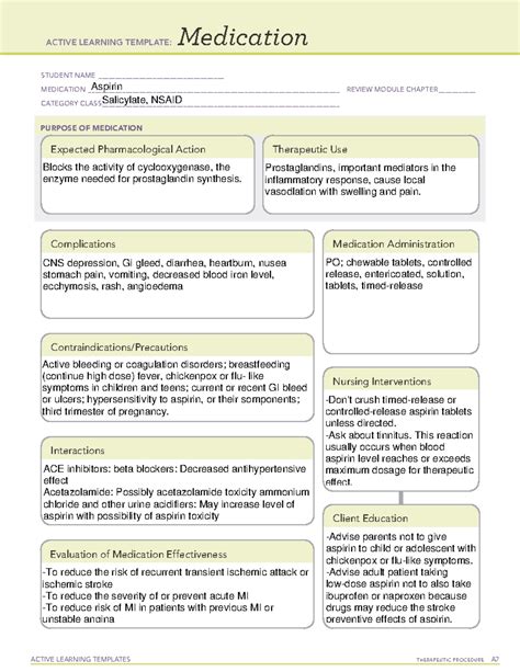 Aspirin Active Learning Template medication - ACTIVE LEARNING TEMPLATES ...