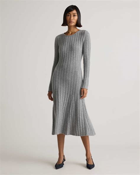 Mongolian Cashmere Wide-Rib Midi Dress