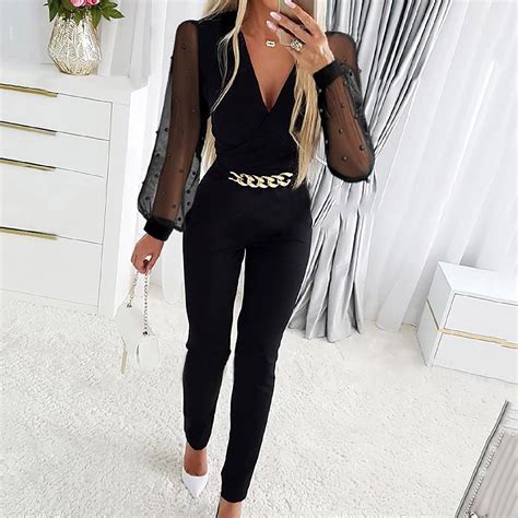 Cute Sweet Sheer Mesh Long Sleeve Jumpsuit For Women Fresh And Stylish ...