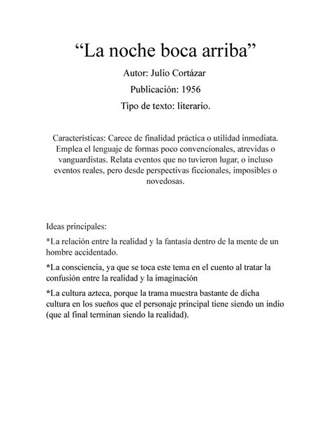 La noche boca arriba - literatura y comprensión lectora - "La noche ...