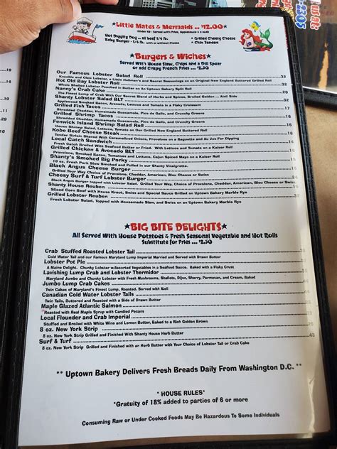 Menu at The Lobster Shanty restaurant, Fenwick Isle