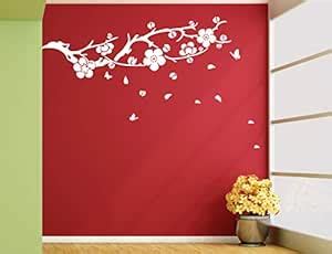 Buy Wall Guru Tree with Butterfly and Flower White Wall Decal and Wall ...