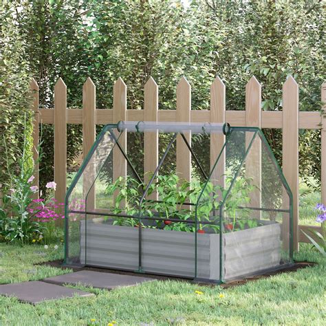 HomeViewto Outsunny Galvanized Raised Garden Bed With Mini PVC ...