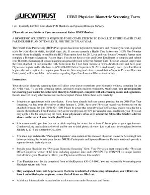 Fillable Online UEBT Physician Biometric Screening Form - UFCW and ...